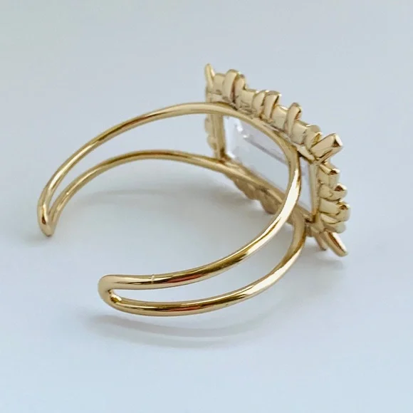 ALEXIS BITTAR • NEW Gold & white Oversized Crystal Framed Baguette Cuff Bracelet - Picture 5 of 13